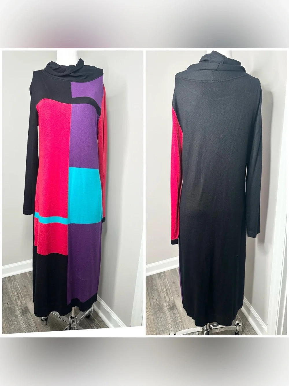 Ashro Color block turtleneck knitted Maxi Dress- large